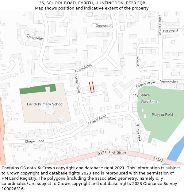 36, SCHOOL ROAD, EARITH, HUNTINGDON, PE28 3QB: Location map and indicative extent of plot