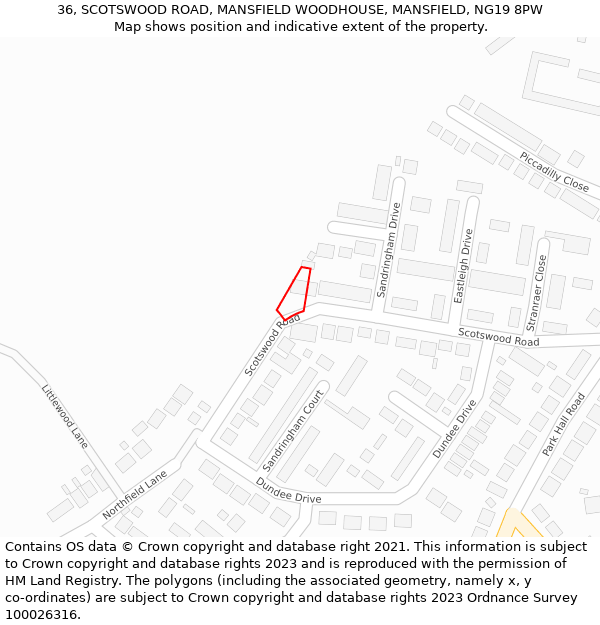 36, SCOTSWOOD ROAD, MANSFIELD WOODHOUSE, MANSFIELD, NG19 8PW: Location map and indicative extent of plot