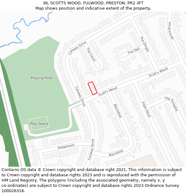 36, SCOTTS WOOD, FULWOOD, PRESTON, PR2 3FT: Location map and indicative extent of plot