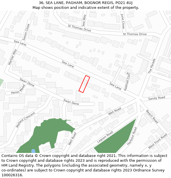 36, SEA LANE, PAGHAM, BOGNOR REGIS, PO21 4UJ: Location map and indicative extent of plot