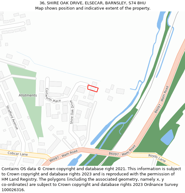 36, SHIRE OAK DRIVE, ELSECAR, BARNSLEY, S74 8HU: Location map and indicative extent of plot