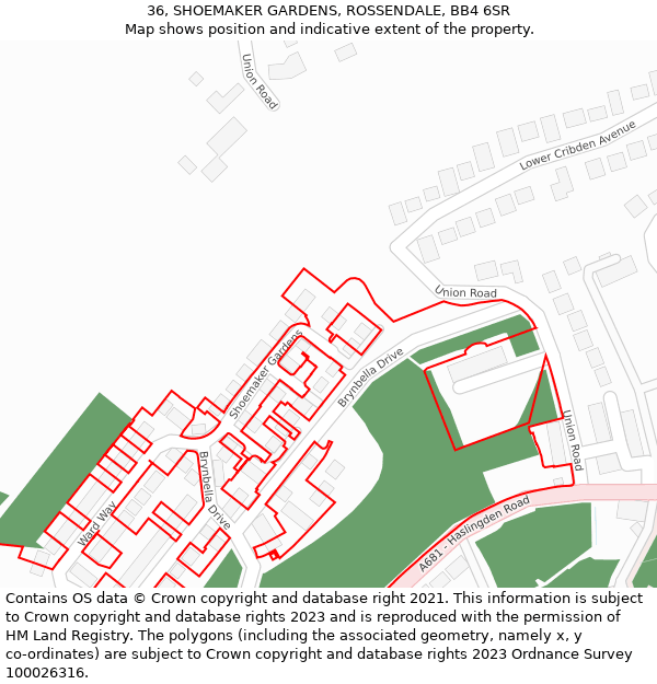 36, SHOEMAKER GARDENS, ROSSENDALE, BB4 6SR: Location map and indicative extent of plot
