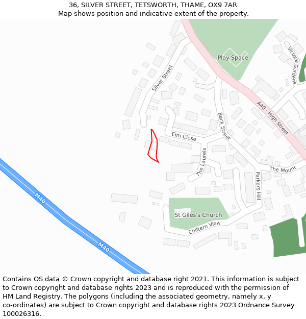 36, SILVER STREET, TETSWORTH, THAME, OX9 7AR: Location map and indicative extent of plot