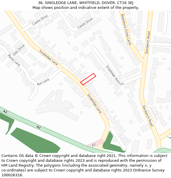 36, SINGLEDGE LANE, WHITFIELD, DOVER, CT16 3EJ: Location map and indicative extent of plot