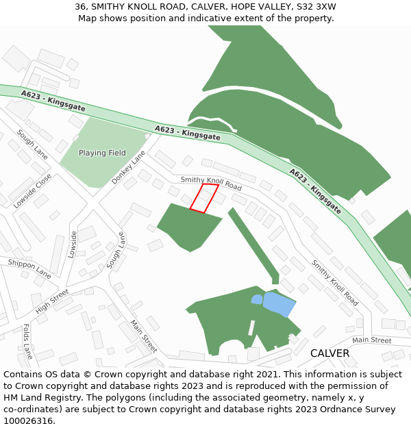 36, SMITHY KNOLL ROAD, CALVER, HOPE VALLEY, S32 3XW: Location map and indicative extent of plot