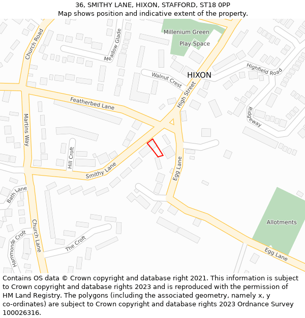 36, SMITHY LANE, HIXON, STAFFORD, ST18 0PP: Location map and indicative extent of plot