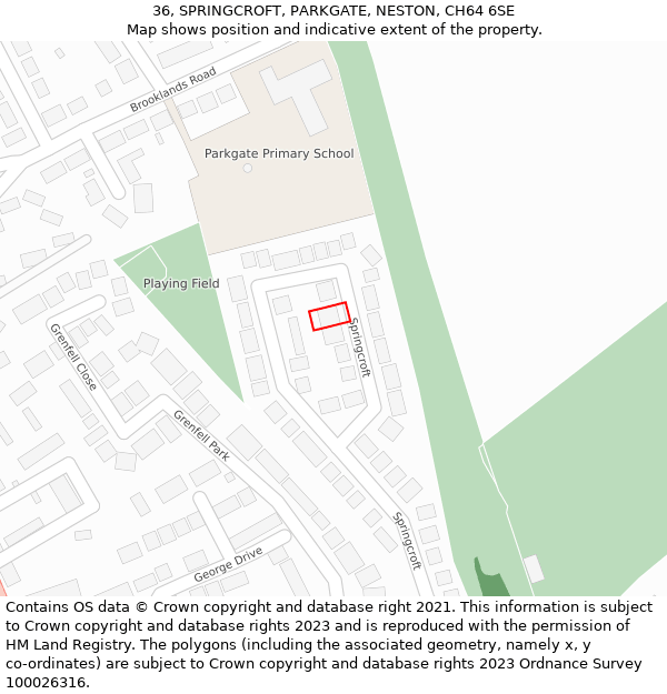 36, SPRINGCROFT, PARKGATE, NESTON, CH64 6SE: Location map and indicative extent of plot