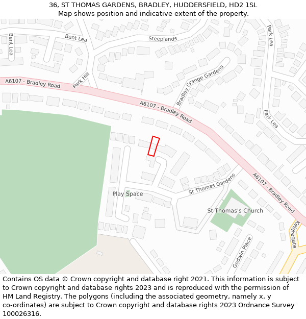 36, ST THOMAS GARDENS, BRADLEY, HUDDERSFIELD, HD2 1SL: Location map and indicative extent of plot