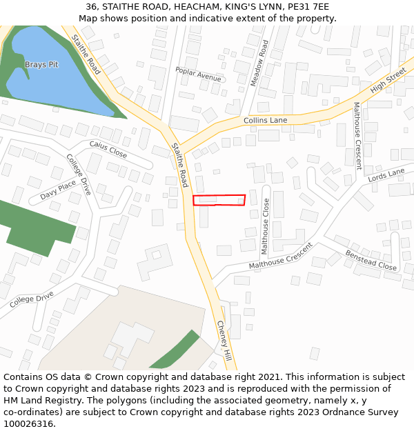 36, STAITHE ROAD, HEACHAM, KING'S LYNN, PE31 7EE: Location map and indicative extent of plot