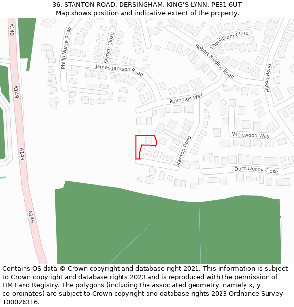 36, STANTON ROAD, DERSINGHAM, KING'S LYNN, PE31 6UT: Location map and indicative extent of plot
