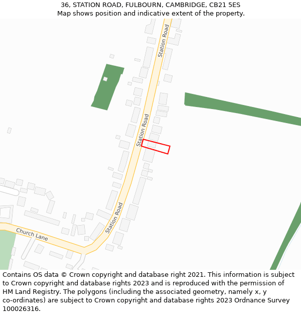36, STATION ROAD, FULBOURN, CAMBRIDGE, CB21 5ES: Location map and indicative extent of plot