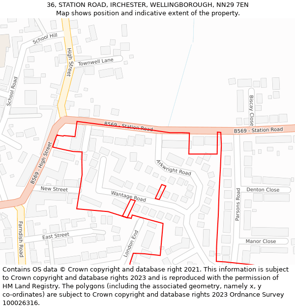 36, STATION ROAD, IRCHESTER, WELLINGBOROUGH, NN29 7EN: Location map and indicative extent of plot