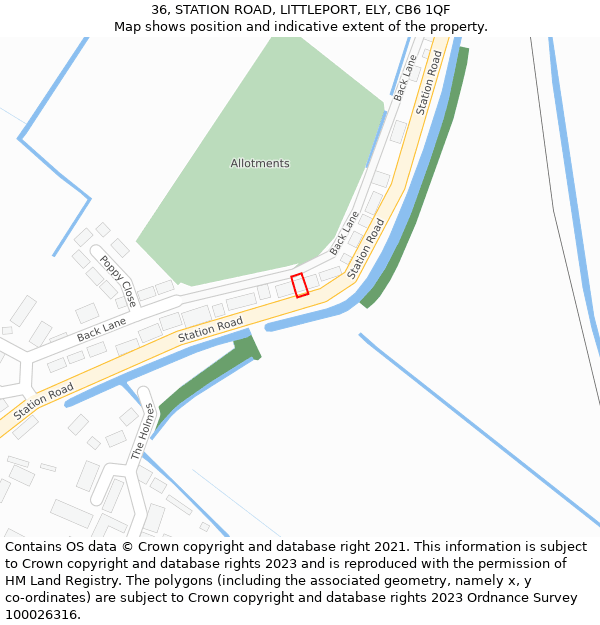 36, STATION ROAD, LITTLEPORT, ELY, CB6 1QF: Location map and indicative extent of plot