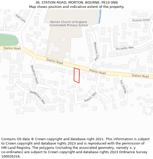 36, STATION ROAD, MORTON, BOURNE, PE10 0NN: Location map and indicative extent of plot