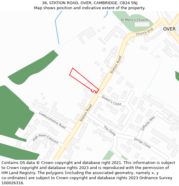 36, STATION ROAD, OVER, CAMBRIDGE, CB24 5NJ: Location map and indicative extent of plot