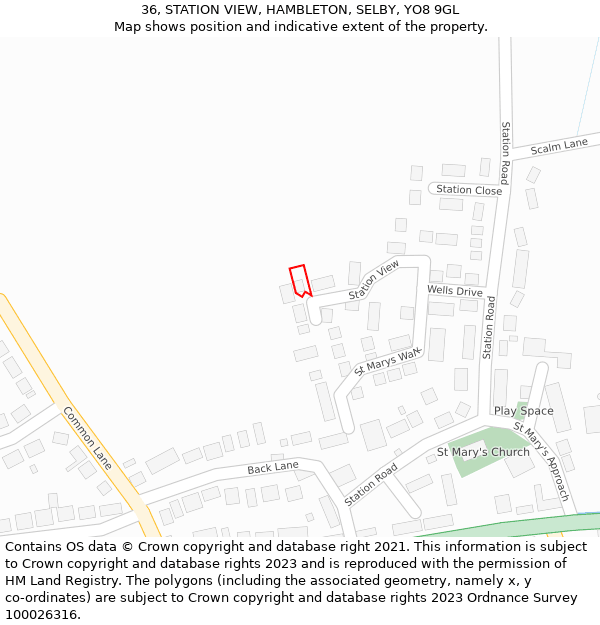 36, STATION VIEW, HAMBLETON, SELBY, YO8 9GL: Location map and indicative extent of plot