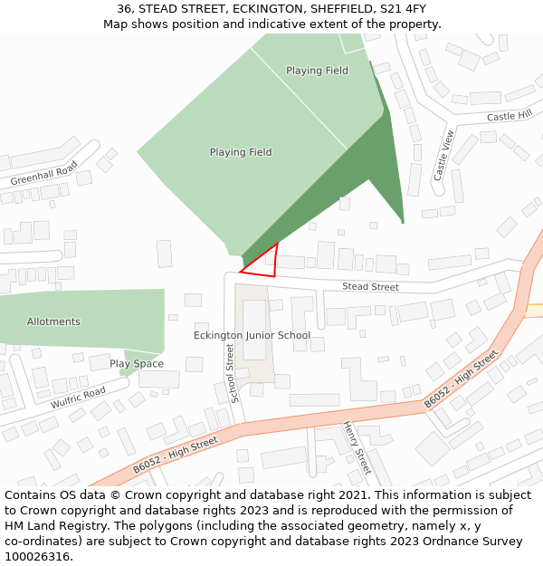 36, STEAD STREET, ECKINGTON, SHEFFIELD, S21 4FY: Location map and indicative extent of plot
