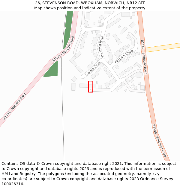 36, STEVENSON ROAD, WROXHAM, NORWICH, NR12 8FE: Location map and indicative extent of plot