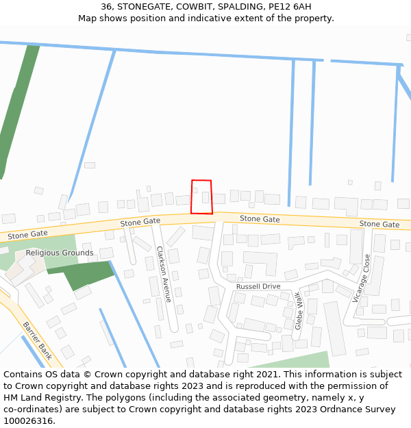 36, STONEGATE, COWBIT, SPALDING, PE12 6AH: Location map and indicative extent of plot