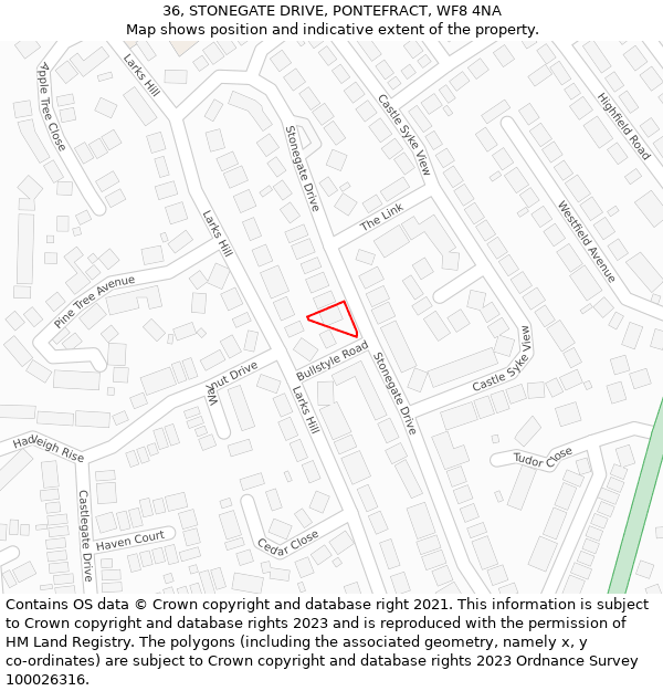 36, STONEGATE DRIVE, PONTEFRACT, WF8 4NA: Location map and indicative extent of plot