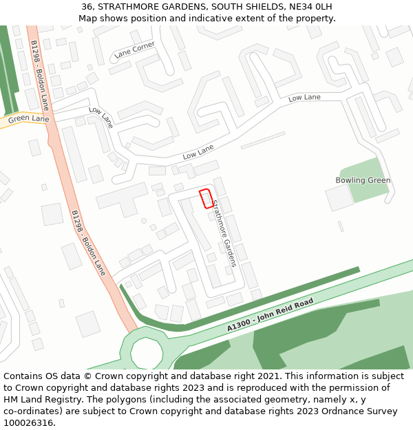 36, STRATHMORE GARDENS, SOUTH SHIELDS, NE34 0LH: Location map and indicative extent of plot