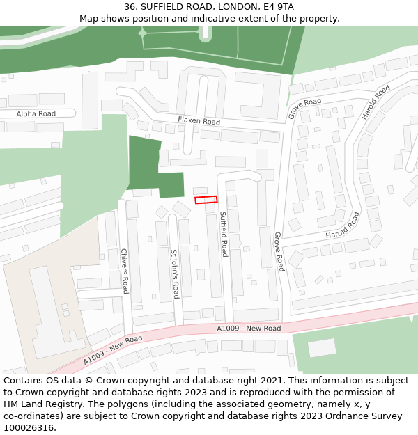 36, SUFFIELD ROAD, LONDON, E4 9TA: Location map and indicative extent of plot