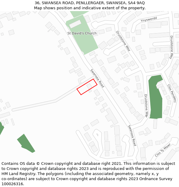 36, SWANSEA ROAD, PENLLERGAER, SWANSEA, SA4 9AQ: Location map and indicative extent of plot