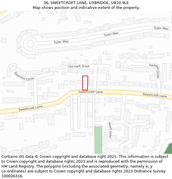 36, SWEETCROFT LANE, UXBRIDGE, UB10 9LE: Location map and indicative extent of plot