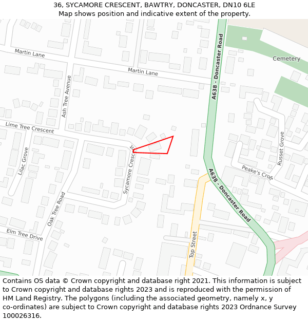 36, SYCAMORE CRESCENT, BAWTRY, DONCASTER, DN10 6LE: Location map and indicative extent of plot