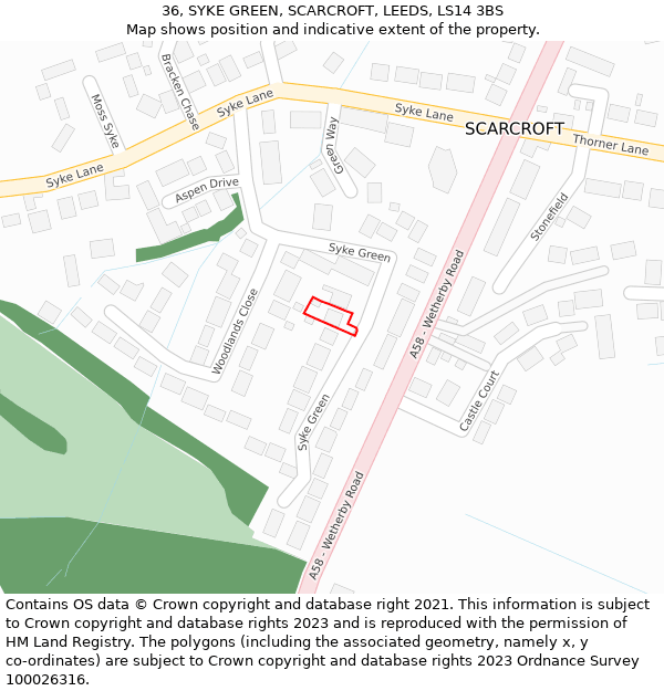 36, SYKE GREEN, SCARCROFT, LEEDS, LS14 3BS: Location map and indicative extent of plot