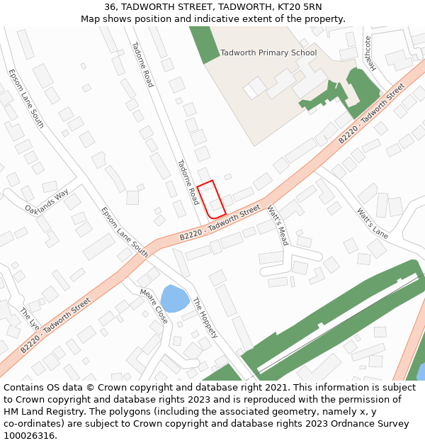 36, TADWORTH STREET, TADWORTH, KT20 5RN: Location map and indicative extent of plot