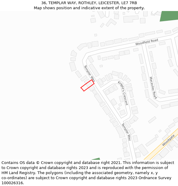 36, TEMPLAR WAY, ROTHLEY, LEICESTER, LE7 7RB: Location map and indicative extent of plot