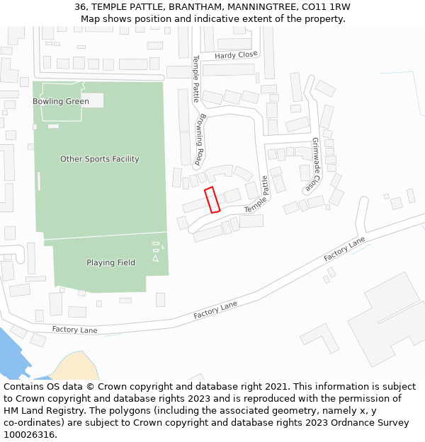 36, TEMPLE PATTLE, BRANTHAM, MANNINGTREE, CO11 1RW: Location map and indicative extent of plot