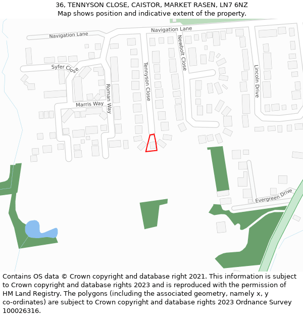 36, TENNYSON CLOSE, CAISTOR, MARKET RASEN, LN7 6NZ: Location map and indicative extent of plot