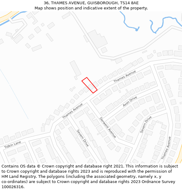 36, THAMES AVENUE, GUISBOROUGH, TS14 8AE: Location map and indicative extent of plot