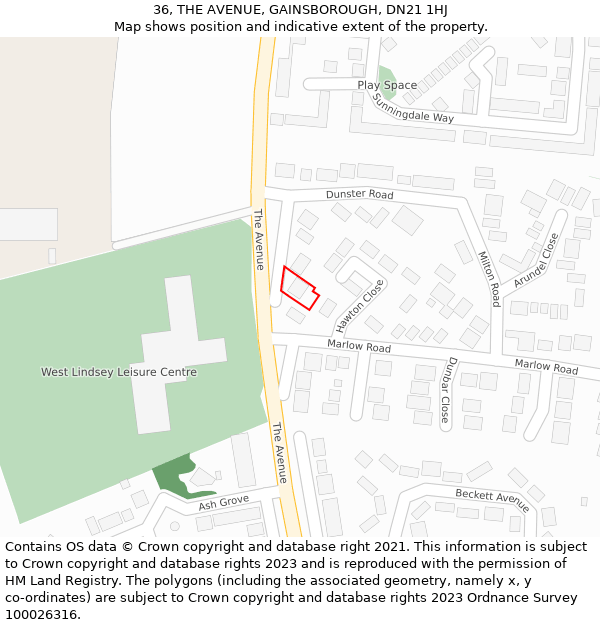 36, THE AVENUE, GAINSBOROUGH, DN21 1HJ: Location map and indicative extent of plot