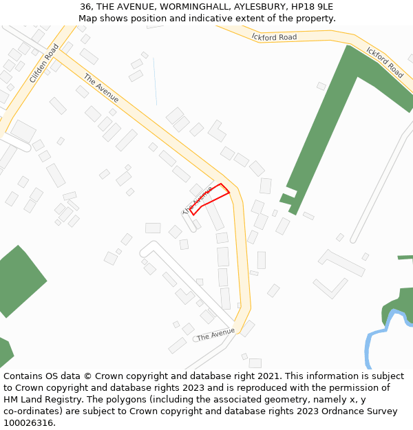 36, THE AVENUE, WORMINGHALL, AYLESBURY, HP18 9LE: Location map and indicative extent of plot