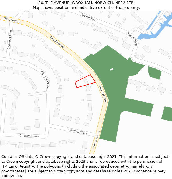 36, THE AVENUE, WROXHAM, NORWICH, NR12 8TR: Location map and indicative extent of plot