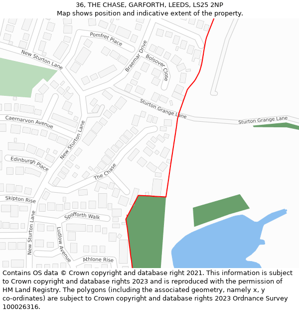 36, THE CHASE, GARFORTH, LEEDS, LS25 2NP: Location map and indicative extent of plot