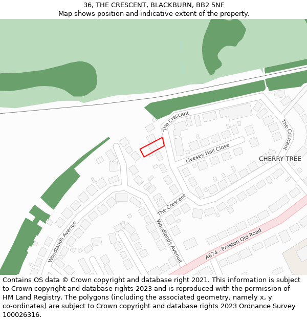 36, THE CRESCENT, BLACKBURN, BB2 5NF: Location map and indicative extent of plot