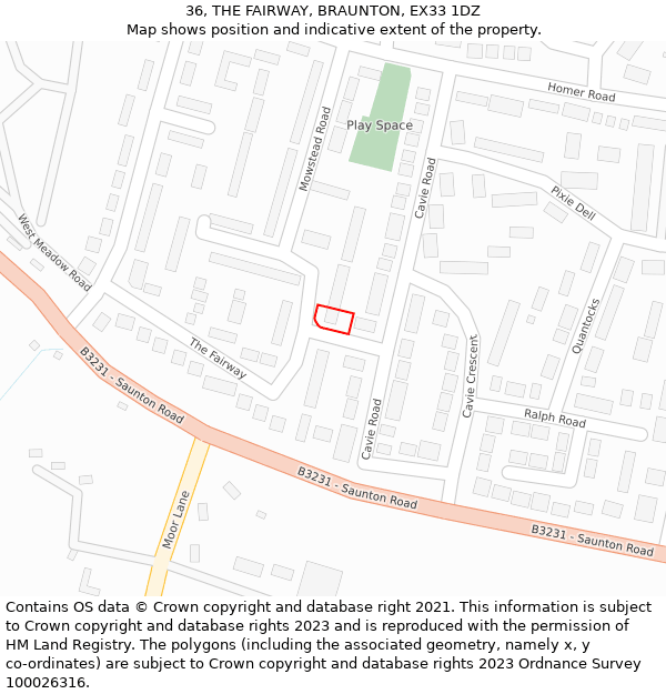 36, THE FAIRWAY, BRAUNTON, EX33 1DZ: Location map and indicative extent of plot