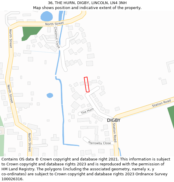 36, THE HURN, DIGBY, LINCOLN, LN4 3NH: Location map and indicative extent of plot