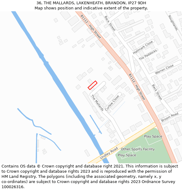 36, THE MALLARDS, LAKENHEATH, BRANDON, IP27 9DH: Location map and indicative extent of plot