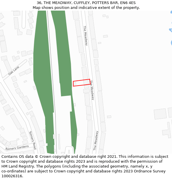 36, THE MEADWAY, CUFFLEY, POTTERS BAR, EN6 4ES: Location map and indicative extent of plot