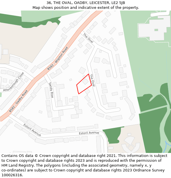36, THE OVAL, OADBY, LEICESTER, LE2 5JB: Location map and indicative extent of plot