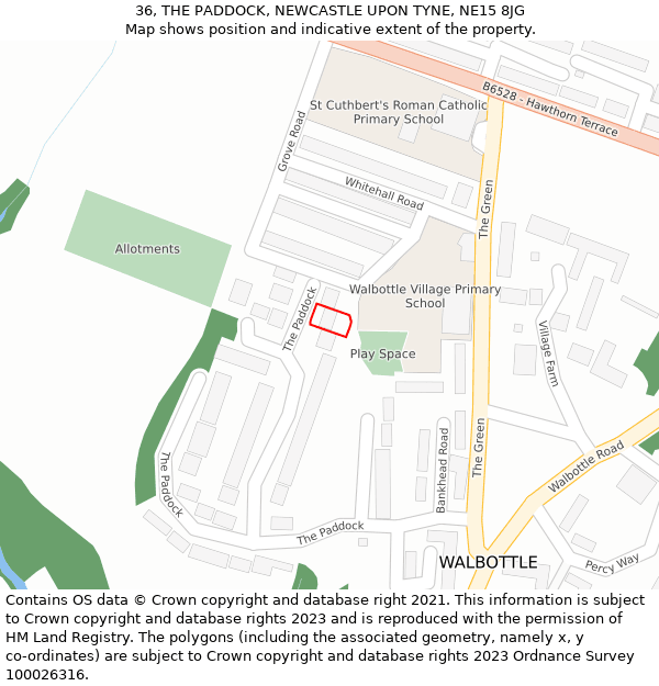36, THE PADDOCK, NEWCASTLE UPON TYNE, NE15 8JG: Location map and indicative extent of plot