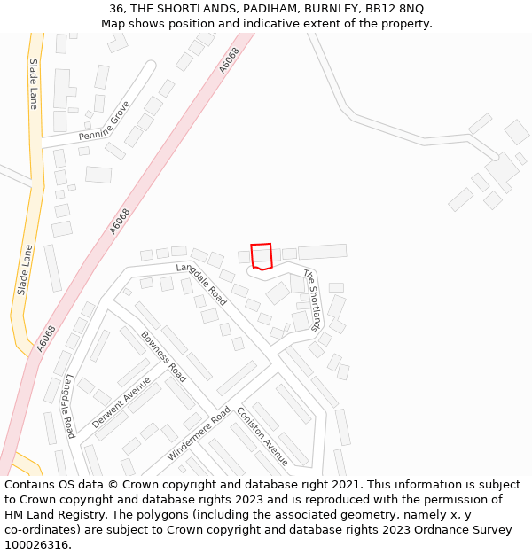 36, THE SHORTLANDS, PADIHAM, BURNLEY, BB12 8NQ: Location map and indicative extent of plot