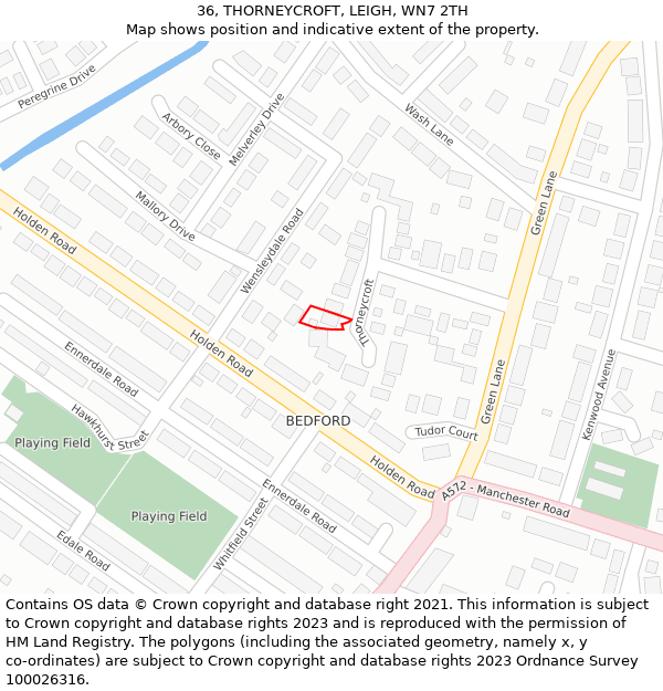 36, THORNEYCROFT, LEIGH, WN7 2TH: Location map and indicative extent of plot