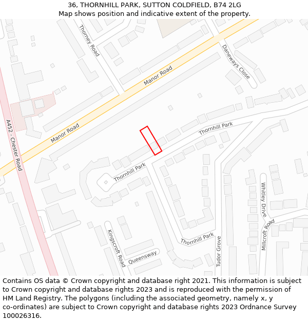 36, THORNHILL PARK, SUTTON COLDFIELD, B74 2LG: Location map and indicative extent of plot