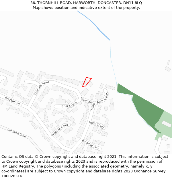 36, THORNHILL ROAD, HARWORTH, DONCASTER, DN11 8LQ: Location map and indicative extent of plot
